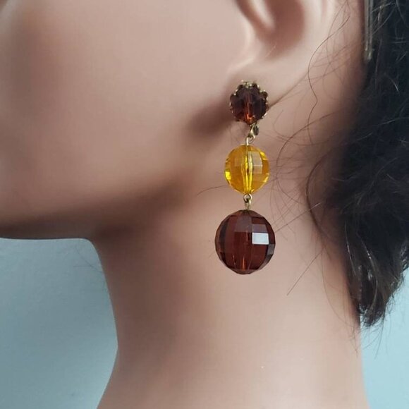 Signed Western Germany Acrylic Ball Clip-on Earrings - Picture 2 of 10